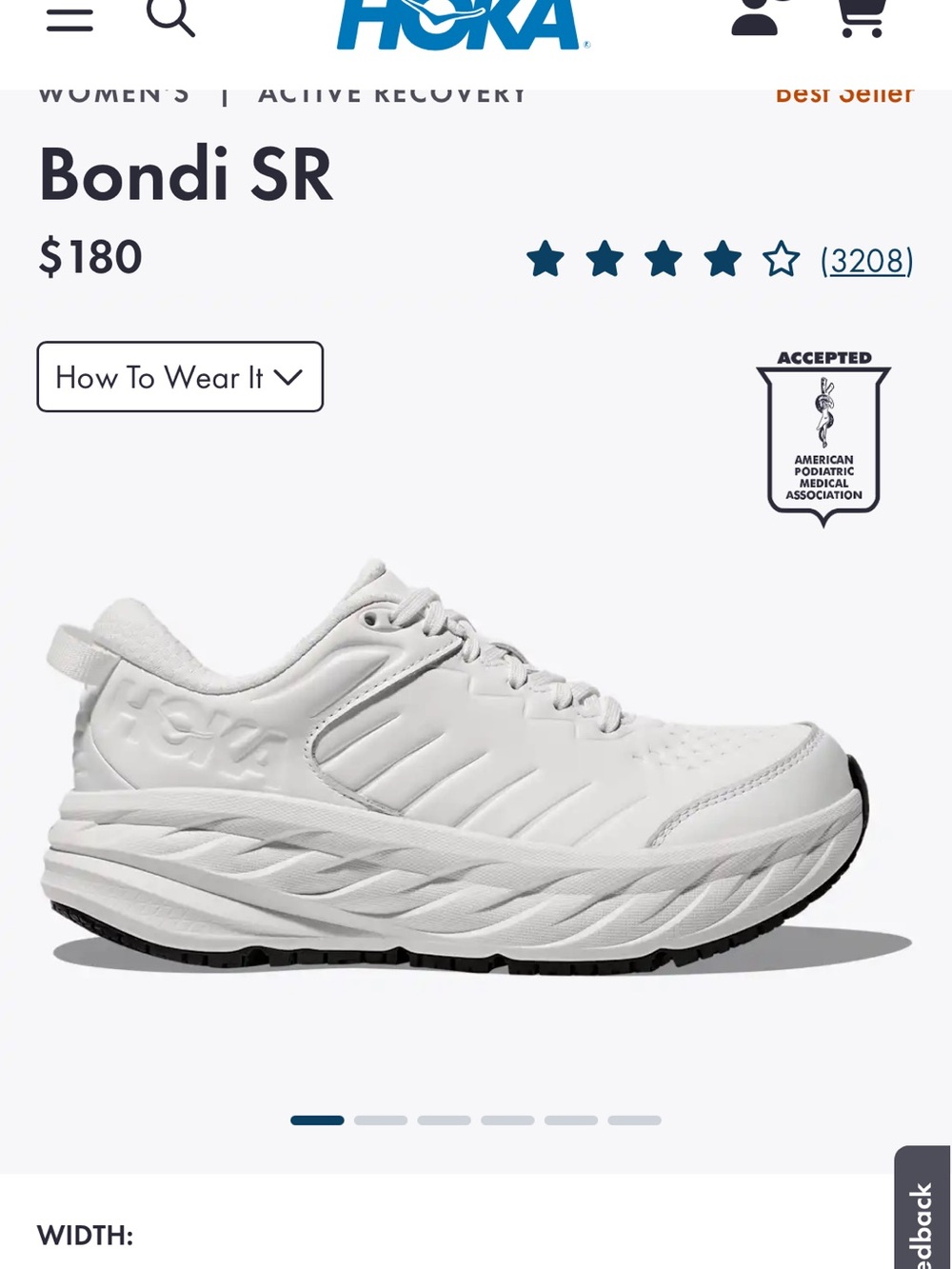 Hoka White Bondi SR Slip-Resistant Athletic Shoe